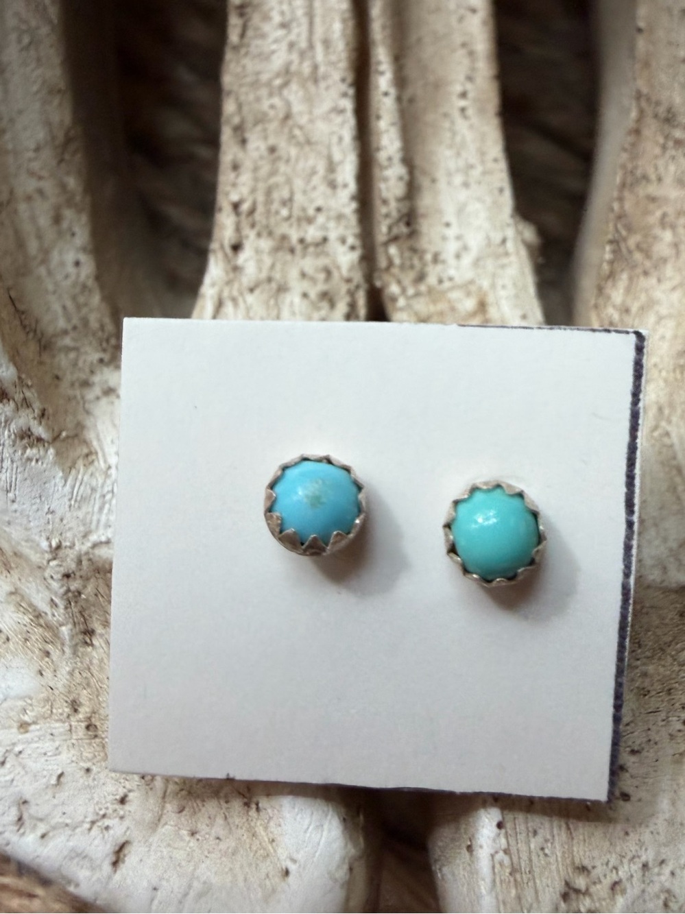 Linda Yazzie Turquoise Blue Round Stud Sterling Silver Earrings - Women Jewelry